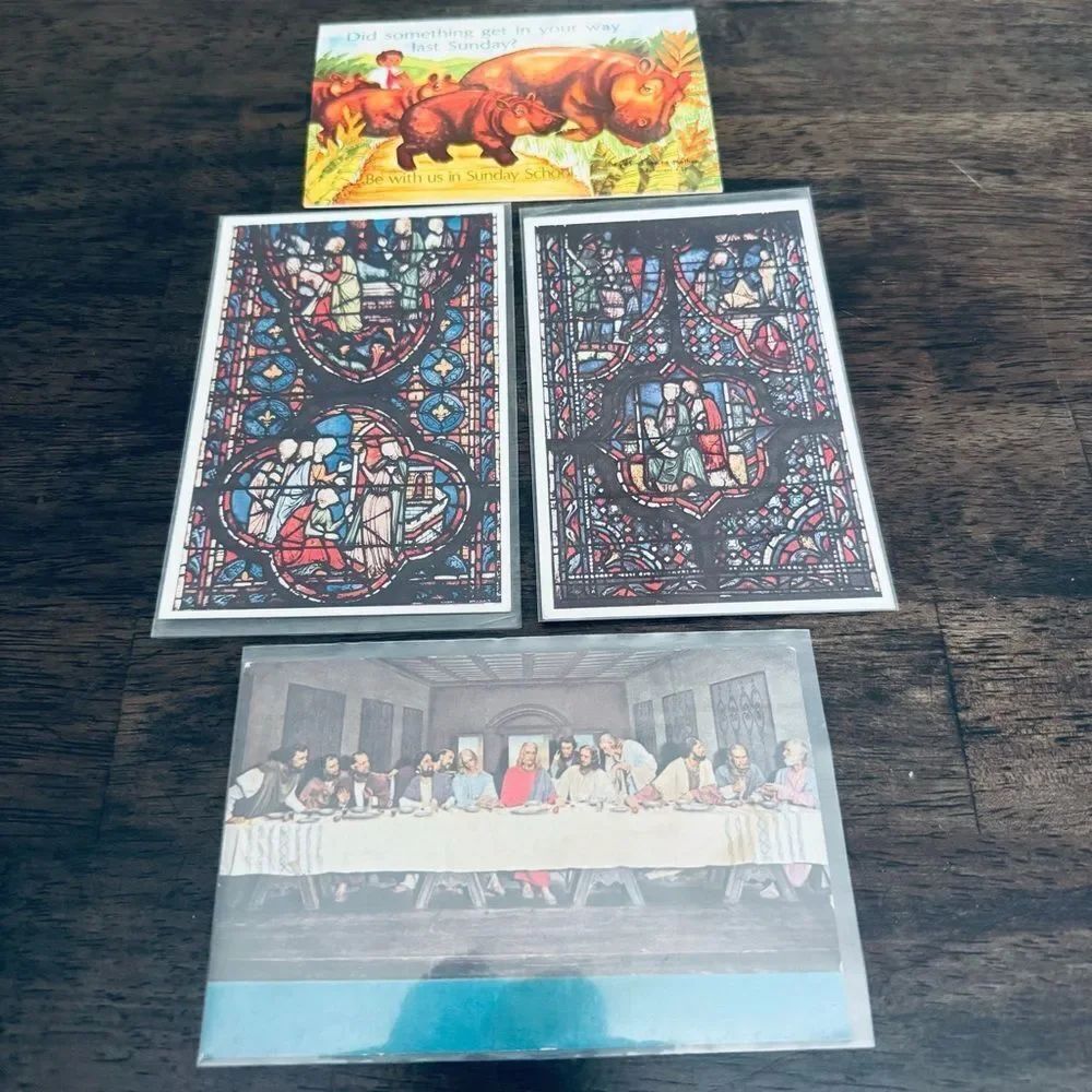 Vintage Religious The Lord’s Supper Stained Glass Postcards Bundle Lot